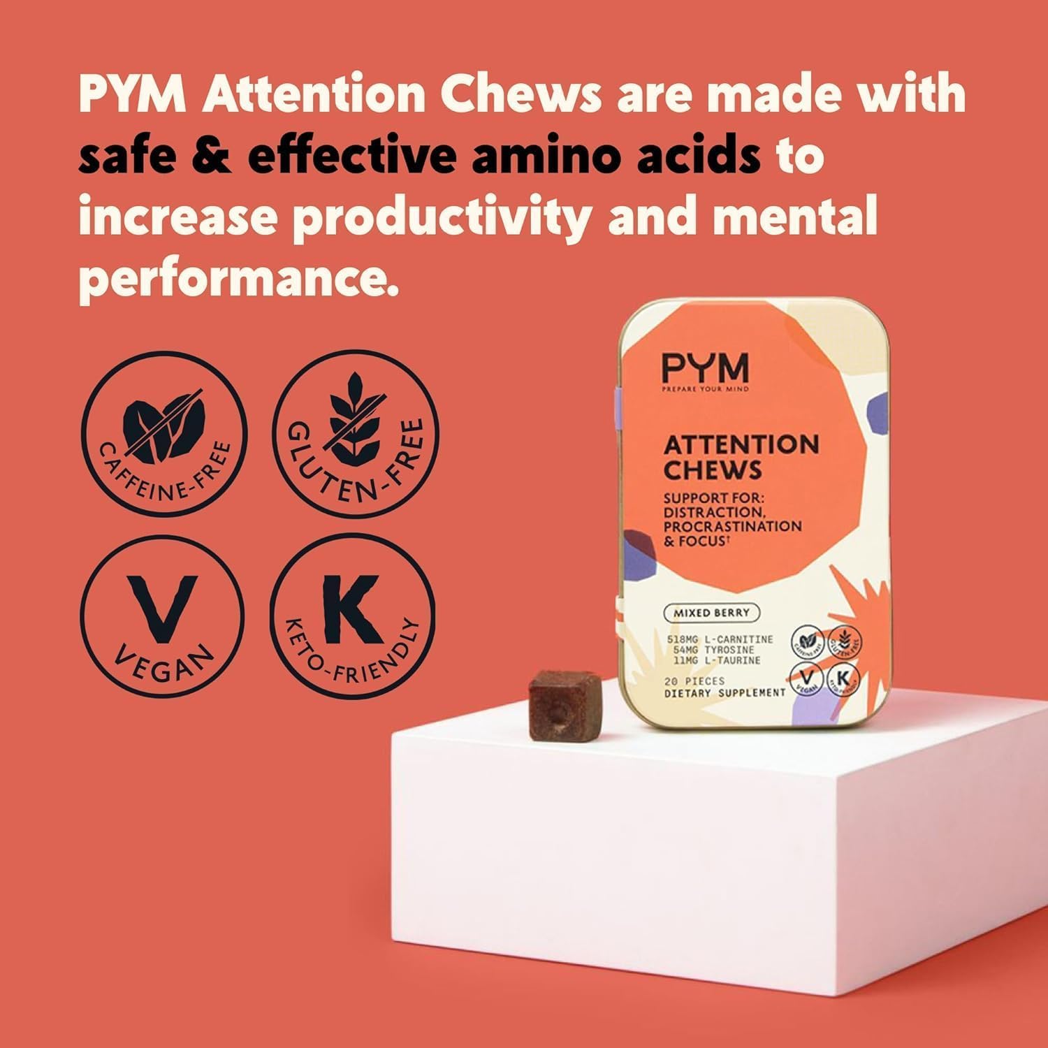 PYM Health caramelos en uso sobre escritorio mejoran enfoque durante trabajo
