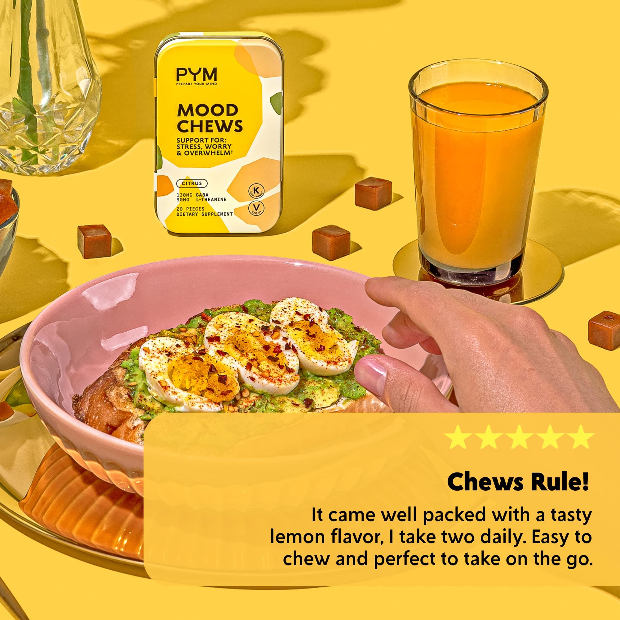 PYM envase abierto con masticables listos para consumo rápido