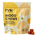 PYM paquete frontal mostrando diseño y bolsa resellable, conveniencia y frescura