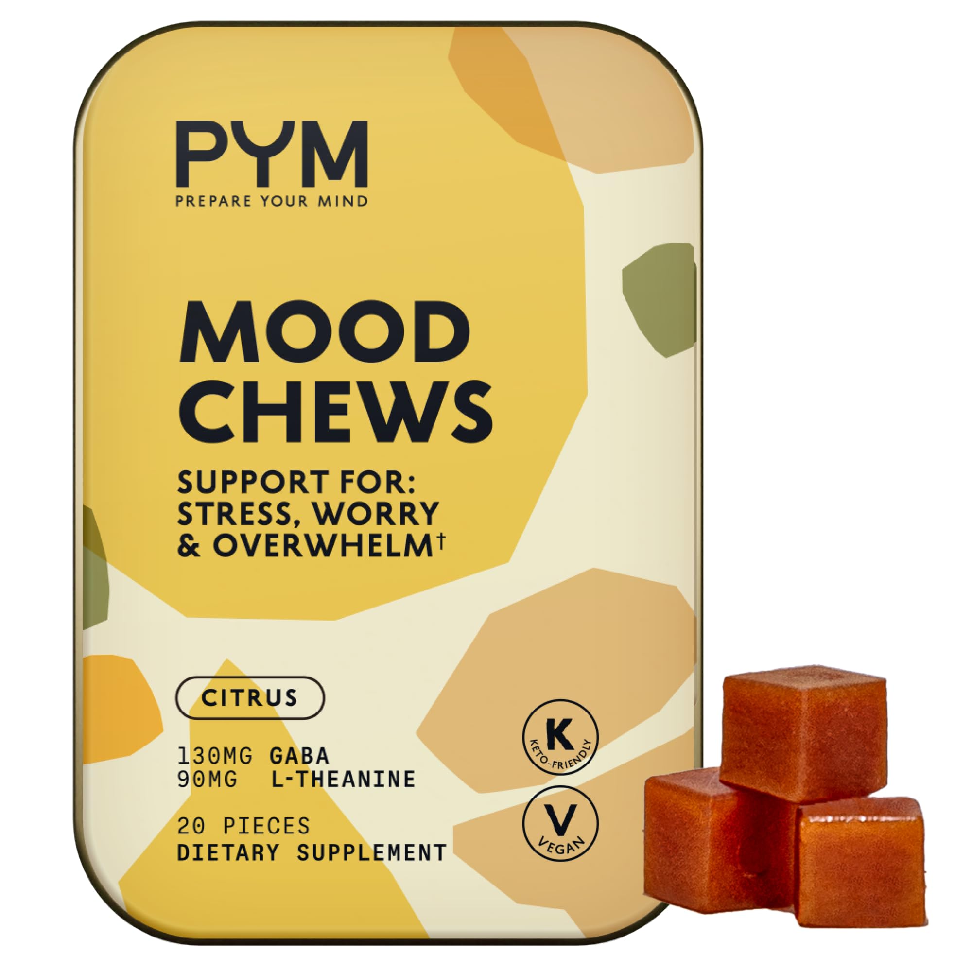 PYM envase frontal mostrando masticables cítricos y beneficios inmediatos