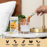 PYM Health escena lifestyle en cama que sugiere calma y descanso