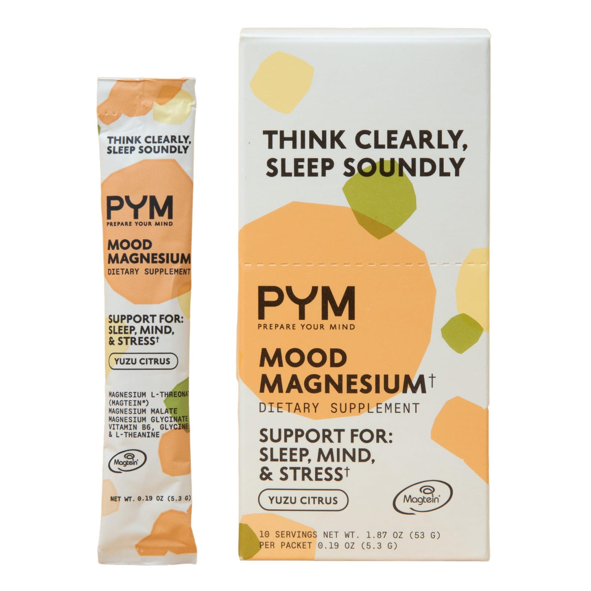 PYM Health frente del empaque mostrando 10 sobres y beneficios visibles
