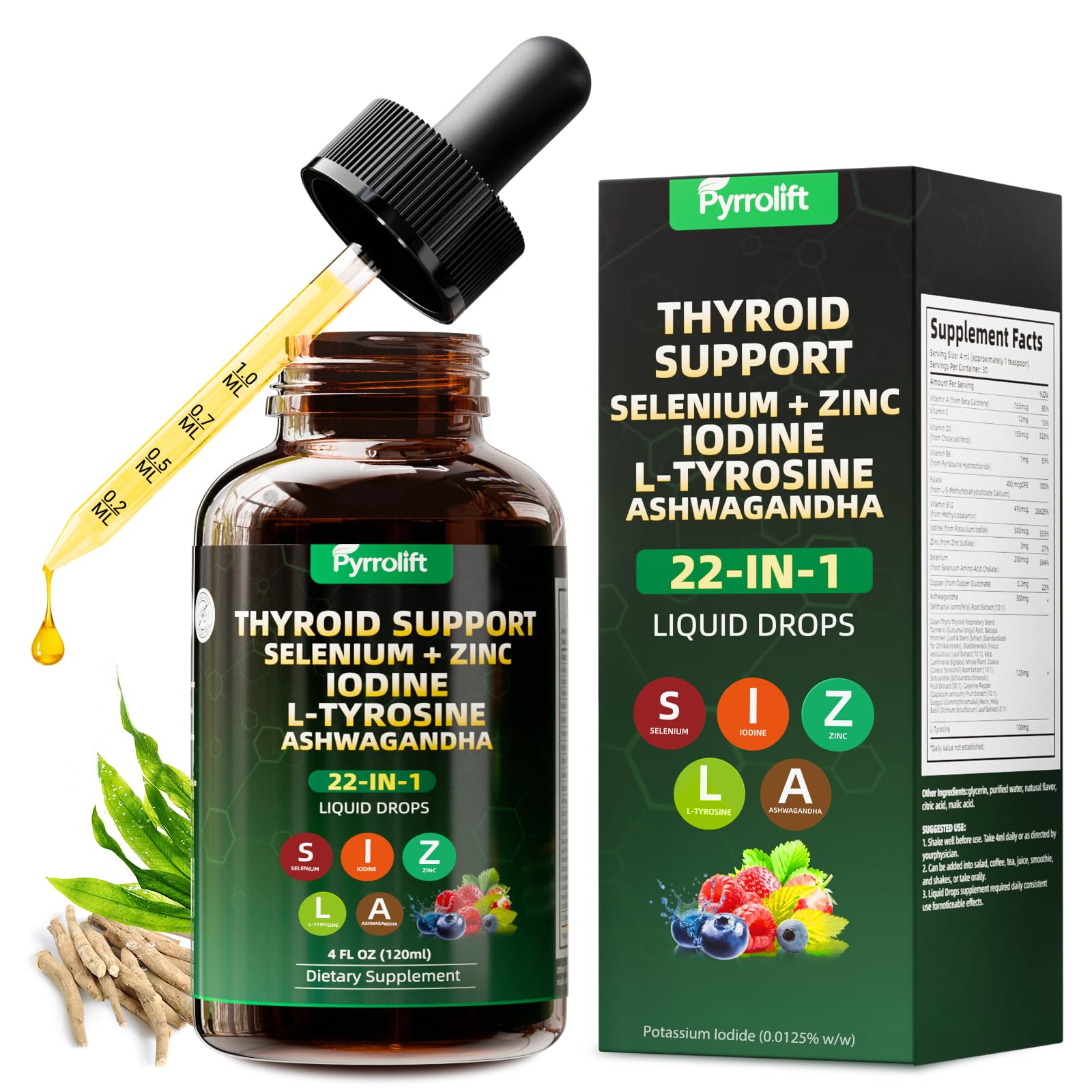 Pyrrolift frasco frontal 120 ml mostrando etiqueta y volumen útil