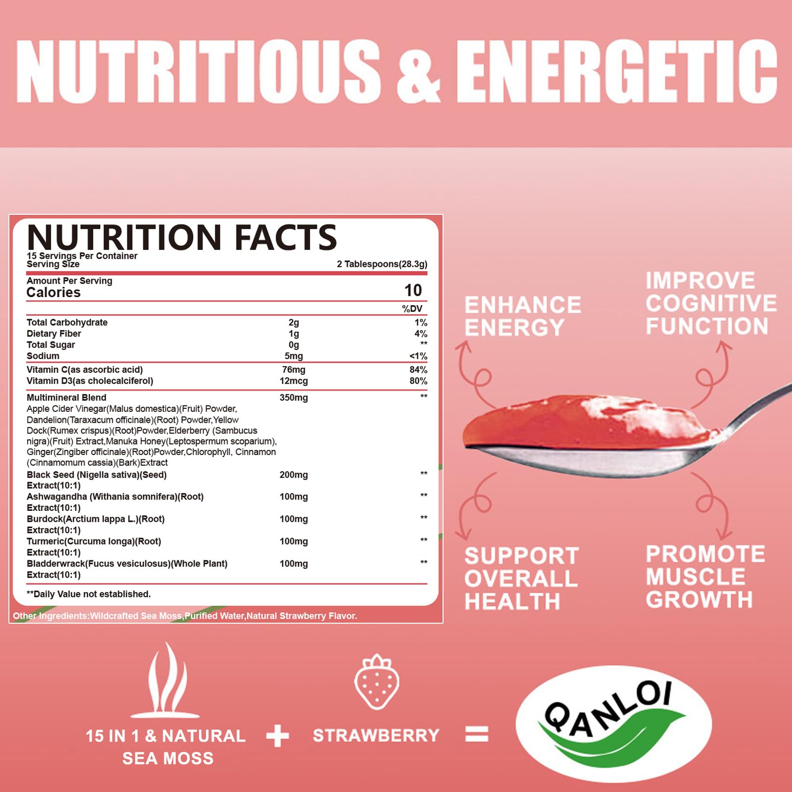 QANLOI gel de sea moss fresa en batido matutino, añade sabor y nutrientes