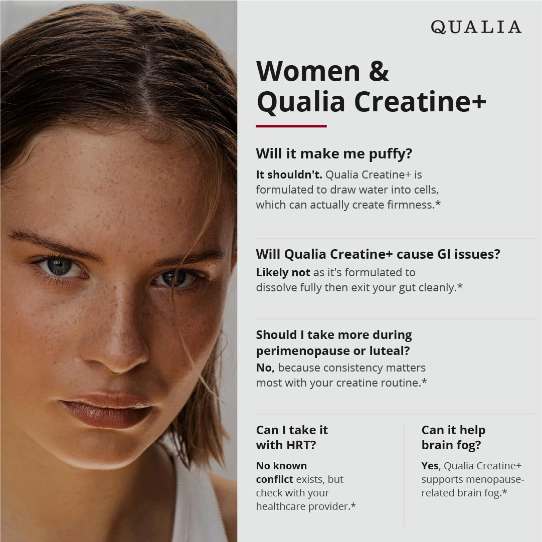 Etiqueta de Qualia Creatine con lista de ingredientes clínicos y calidad
