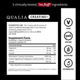 QUALIA LIFE SCIENCES etiqueta que destaca las dos fuentes de creatina y información de absorción
