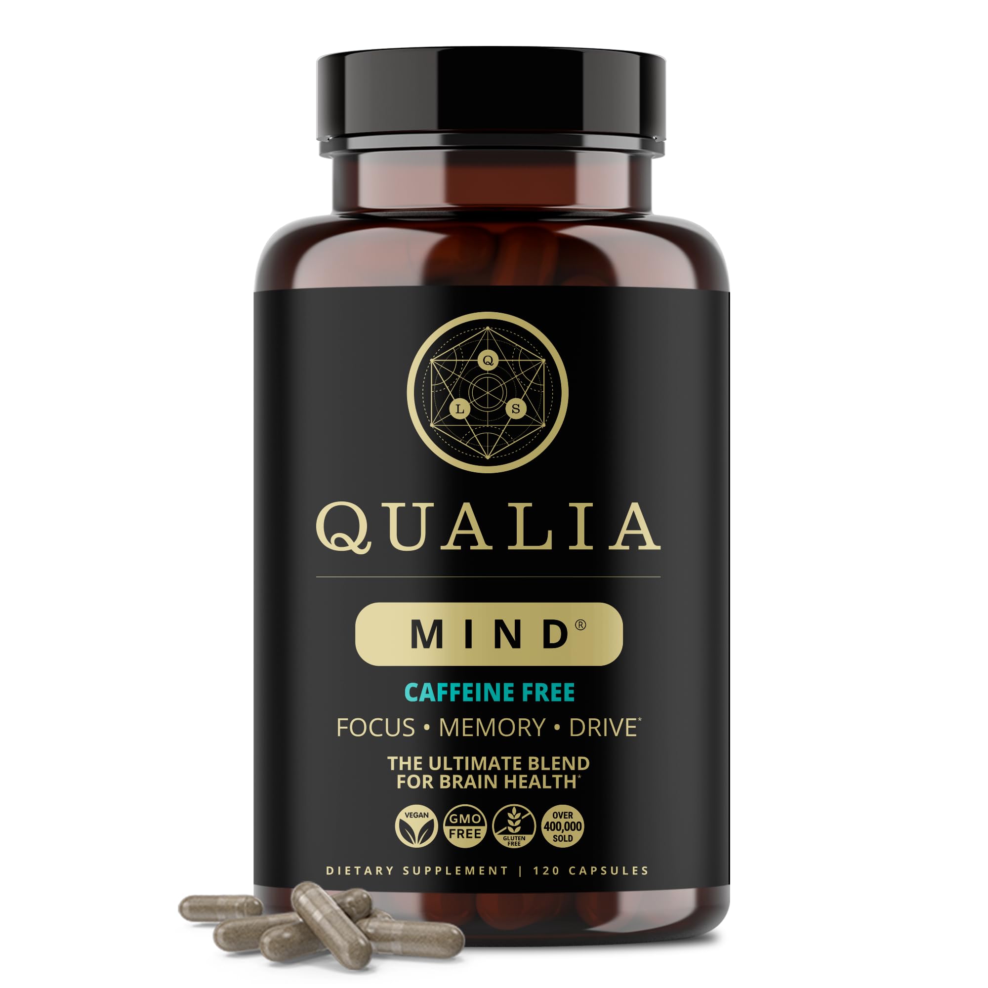 Qualia Life Sciences frasco delantero mostrando diseño y beneficio enfoque