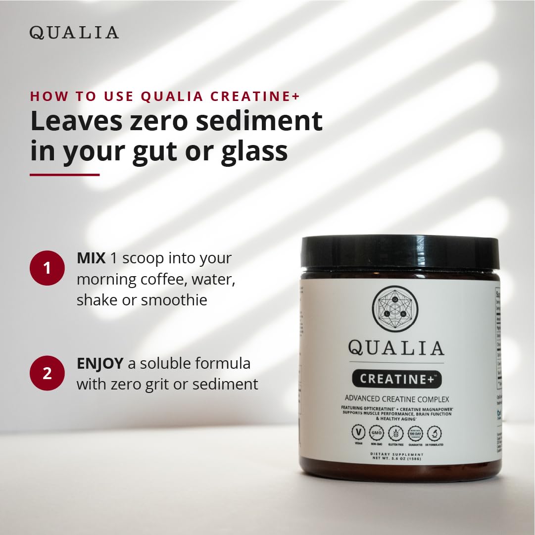 QUALIA LIFE SCIENCES polvo disolviéndose en agua demostrando mezcla sin grumos y conveniencia