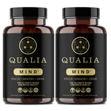 QUALIA LIFE SCIENCES frasco frontal de Qualia Mind mostrando diseño y beneficio de claridad mental