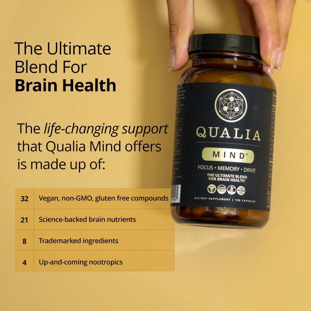 QUALIA LIFE SCIENCES composición de ingredientes como lion's mane y ginkgo destacando apoyo cognitivo