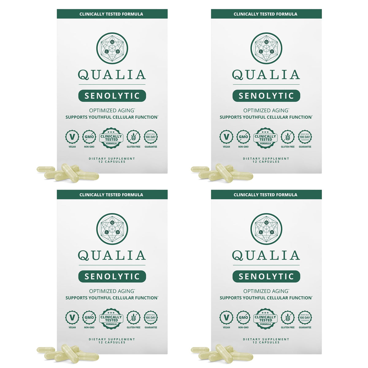 QUALIA LIFE SCIENCES frasco frontal mostrando etiqueta y beneficios