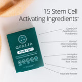 Qualia Stem Cell botella junto a regla para comparar tamaño y cantidad