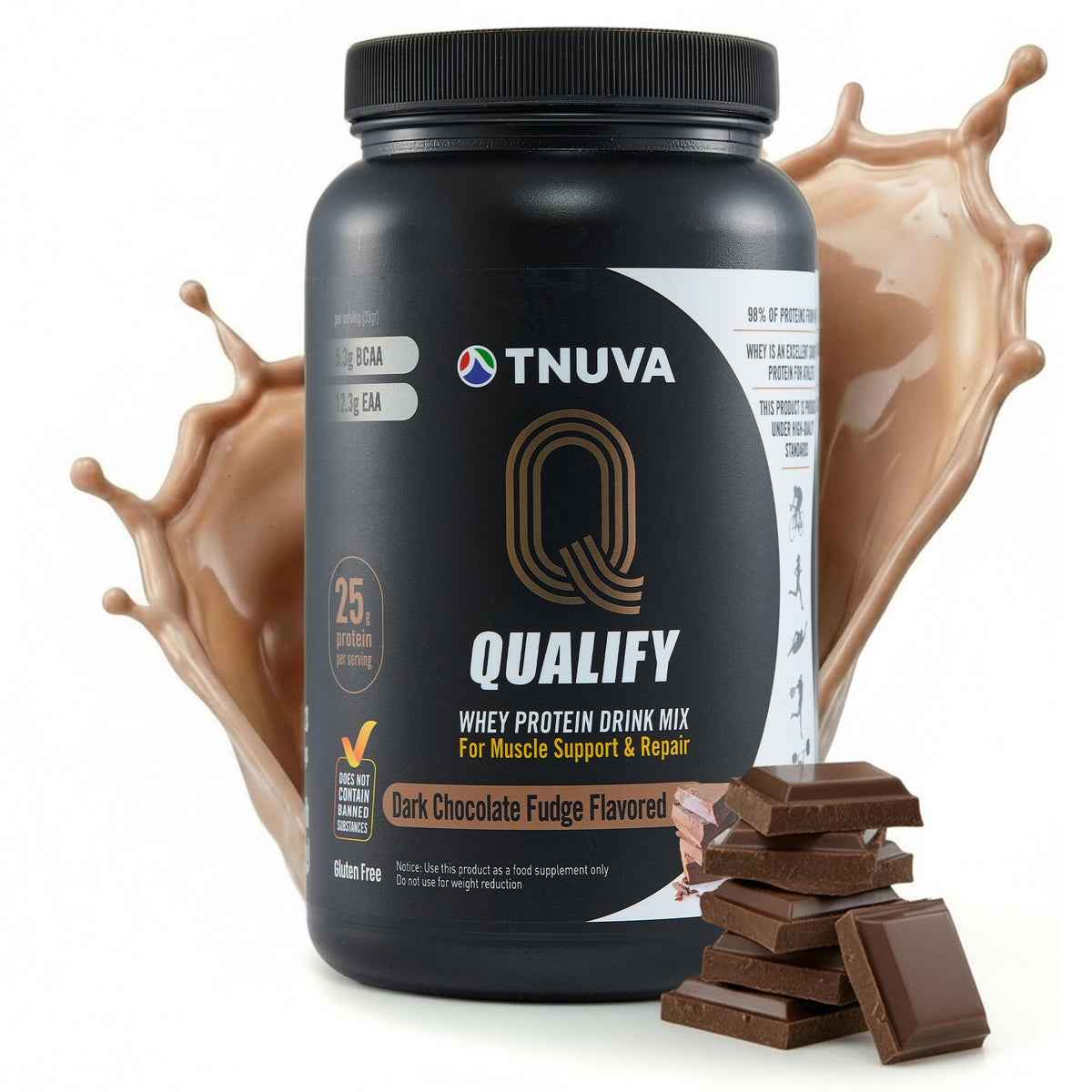 Qualify Tnuva envase frontal con etiqueta chocolate y beneficio práctico