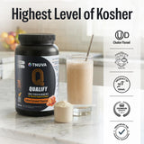 Qualify Tnuva en escena de gimnasio, complemento proteico para atletas activos