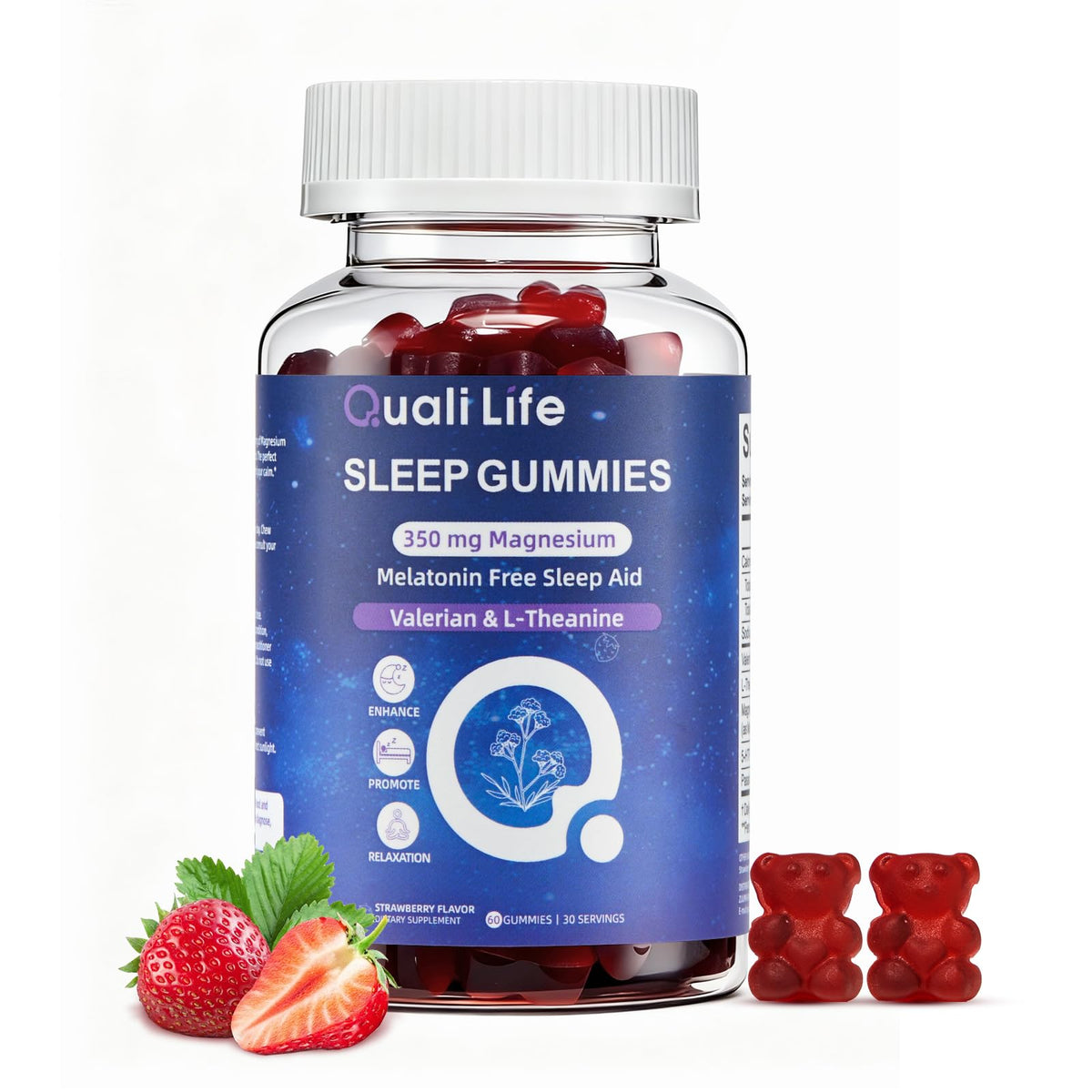QualiLife frasco frontal mostrando 60 gomitas y apariencia clara