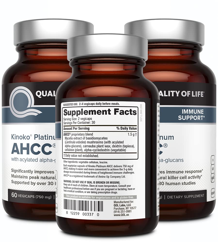 Quality of Life primer plano de cápsula AHCC mostrando textura y pureza del extracto