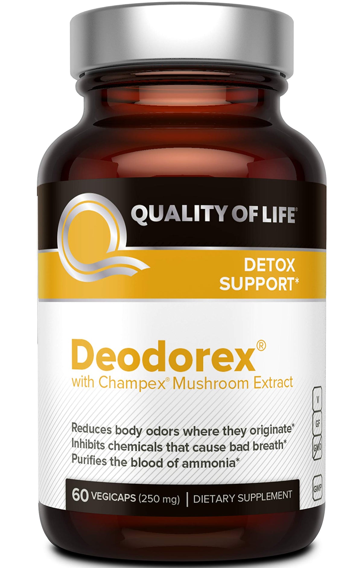 Quality of Life Deodorex frontal del envase mostrando beneficios