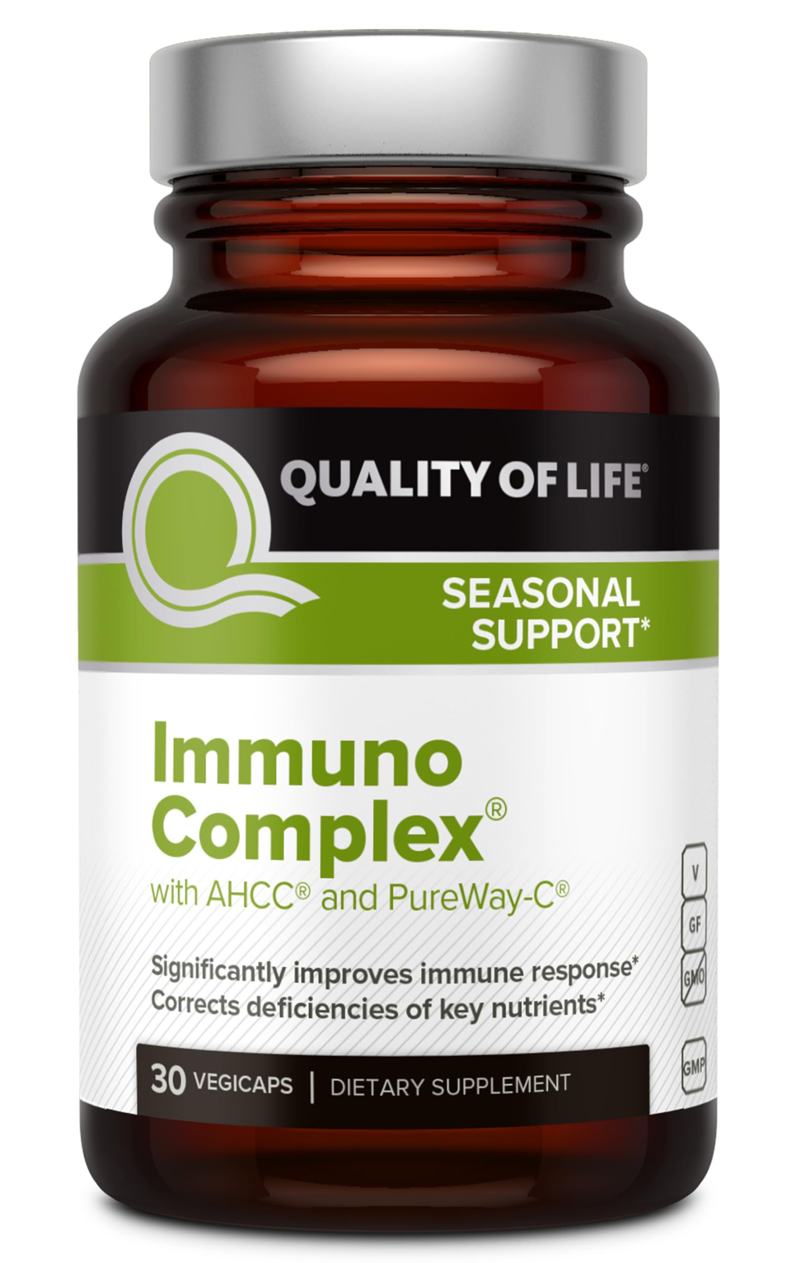 Quality of Life frasco frontal del producto mostrando etiqueta y beneficios