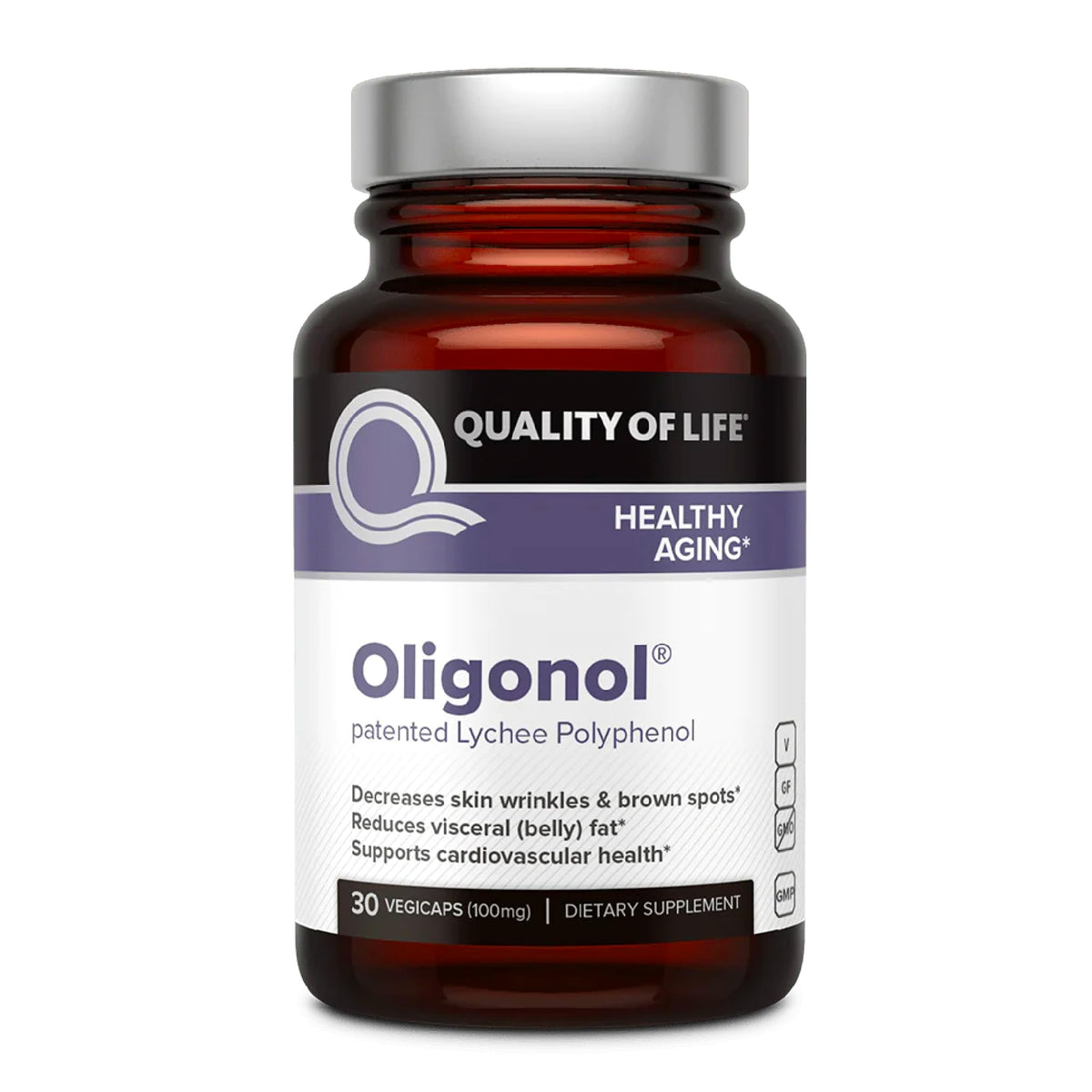 Quality of Life envase frontal de Oligonol mostrando etiqueta y beneficios