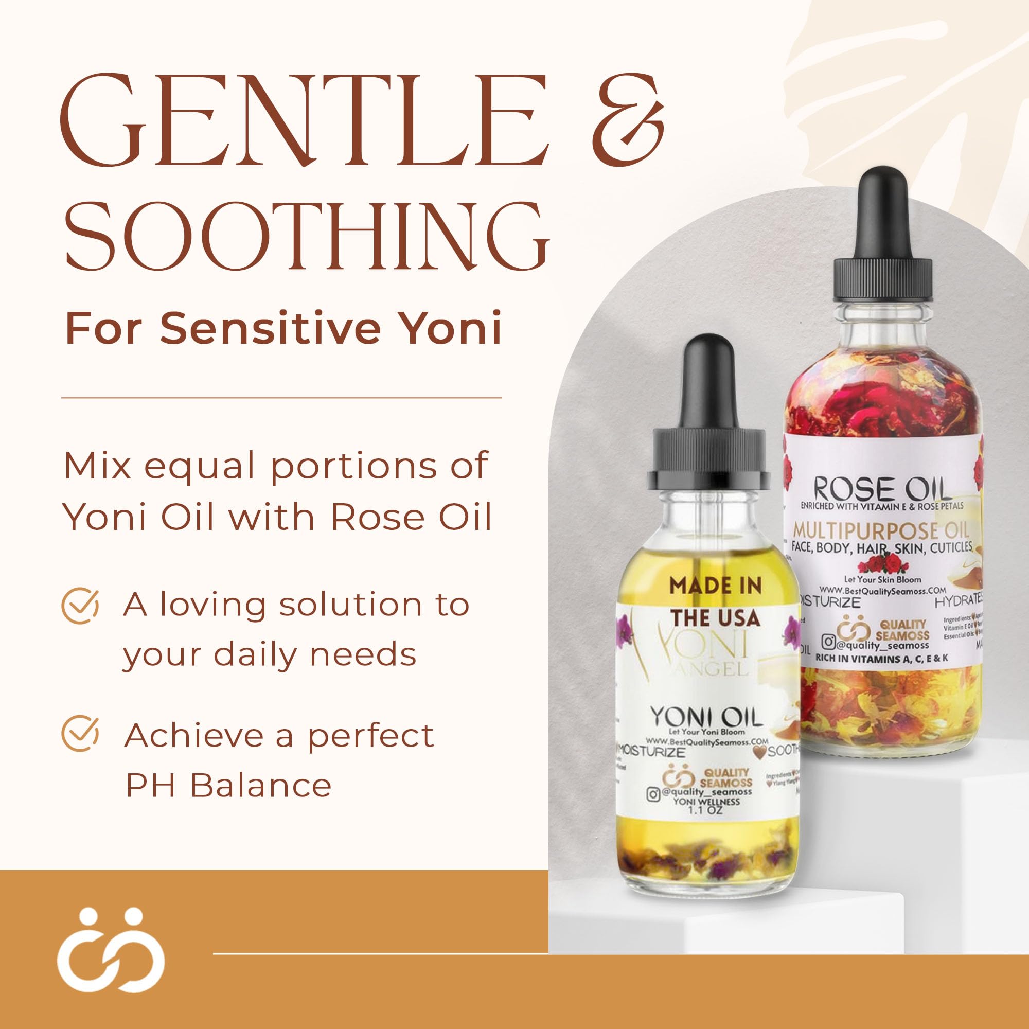 Quality Seamoss Yoni Oil en baño mostrando uso cotidiano relajante