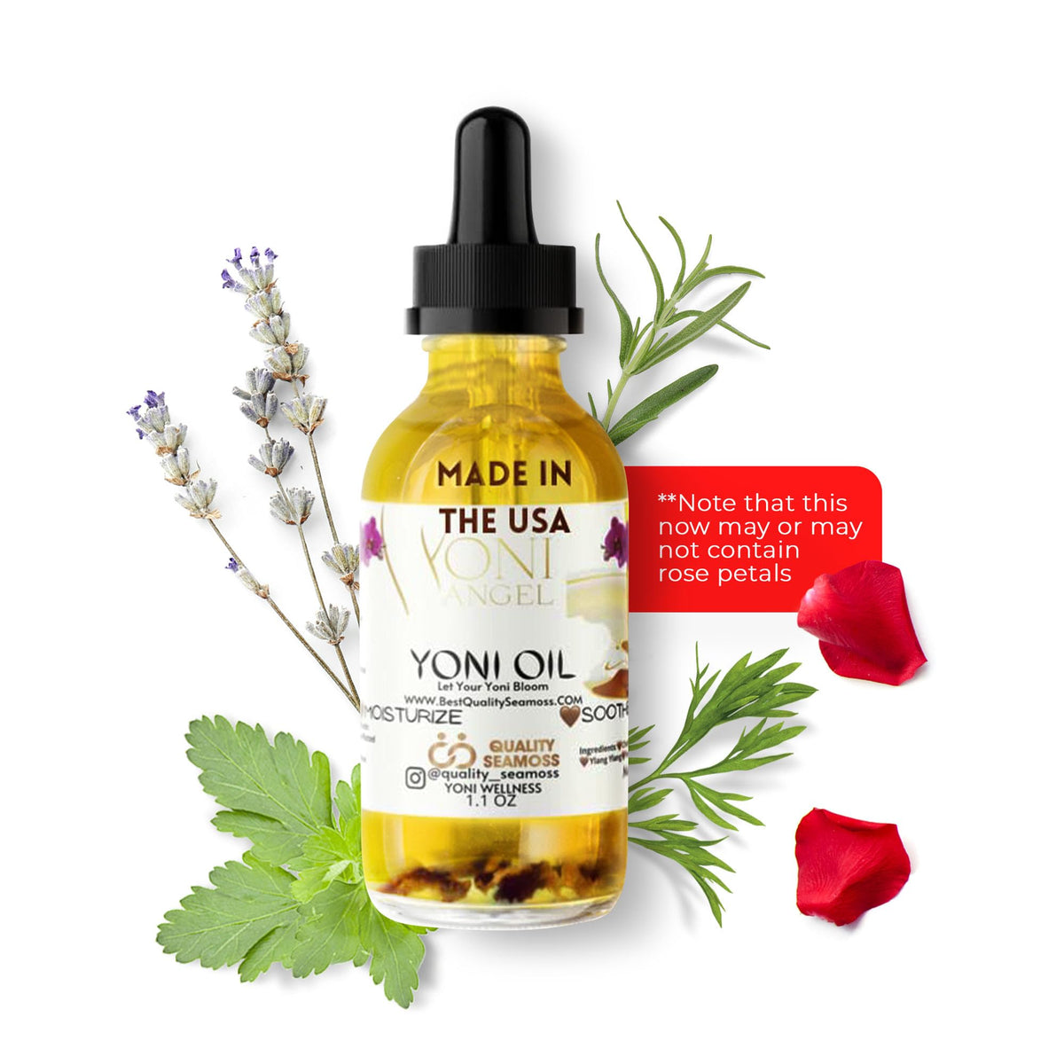 Quality Seamoss Yoni Oil vista frontal con sensación de frescor