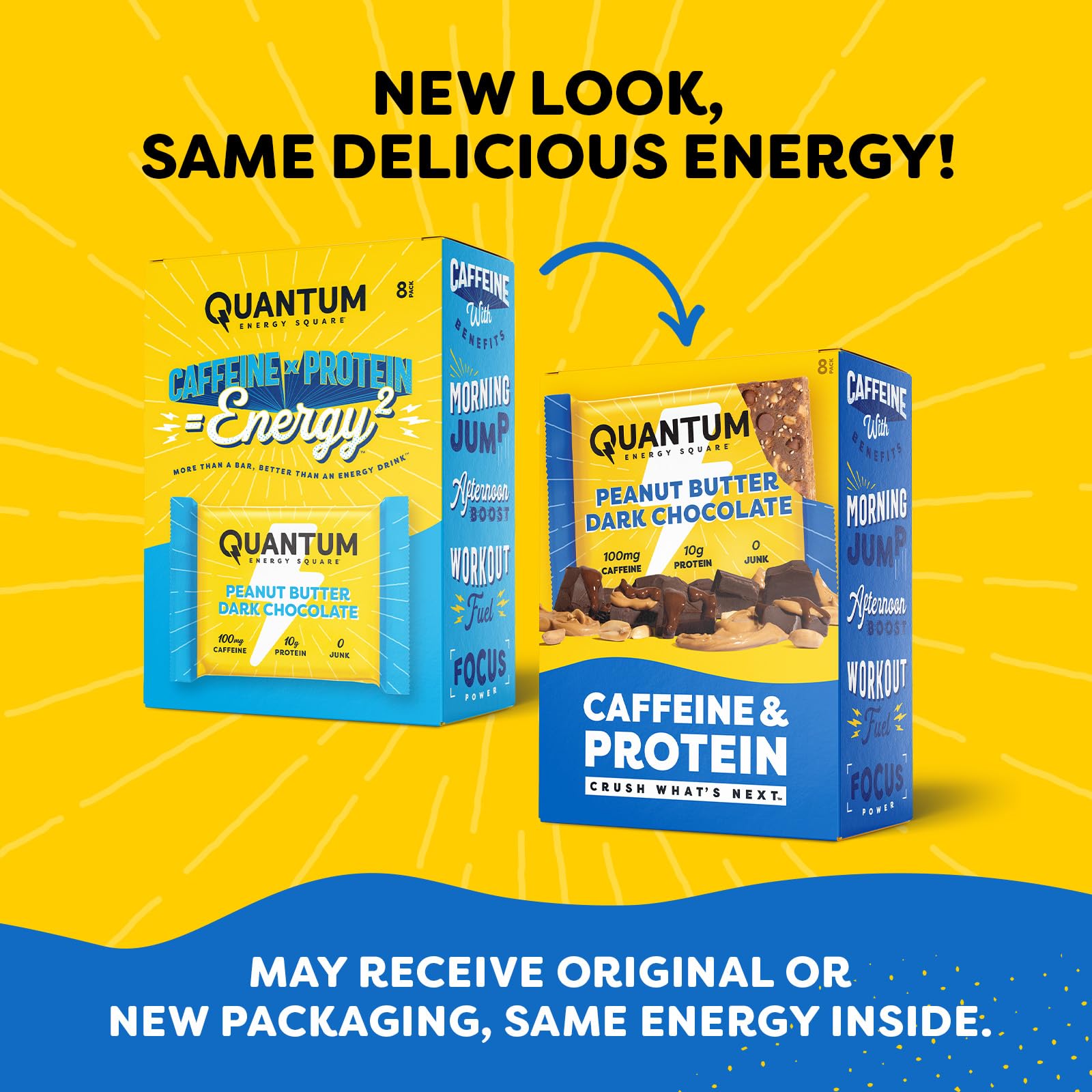 Quantum Energy Squares escena de desayuno móvil, alternativa saludable al café