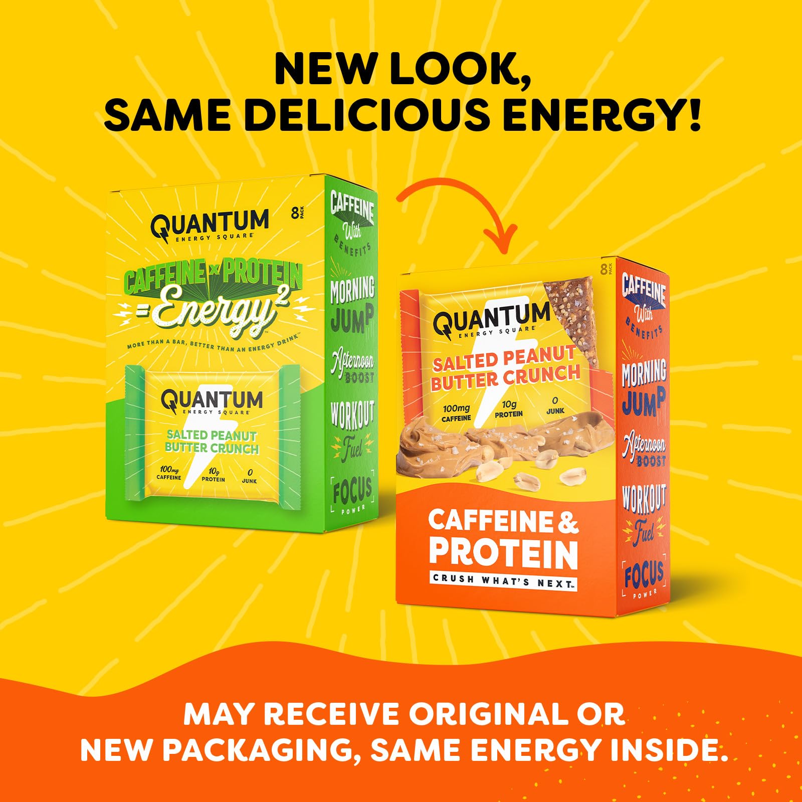 Quantum Energy Squares desayuno alternativo junto a una bebida enfatiza energía