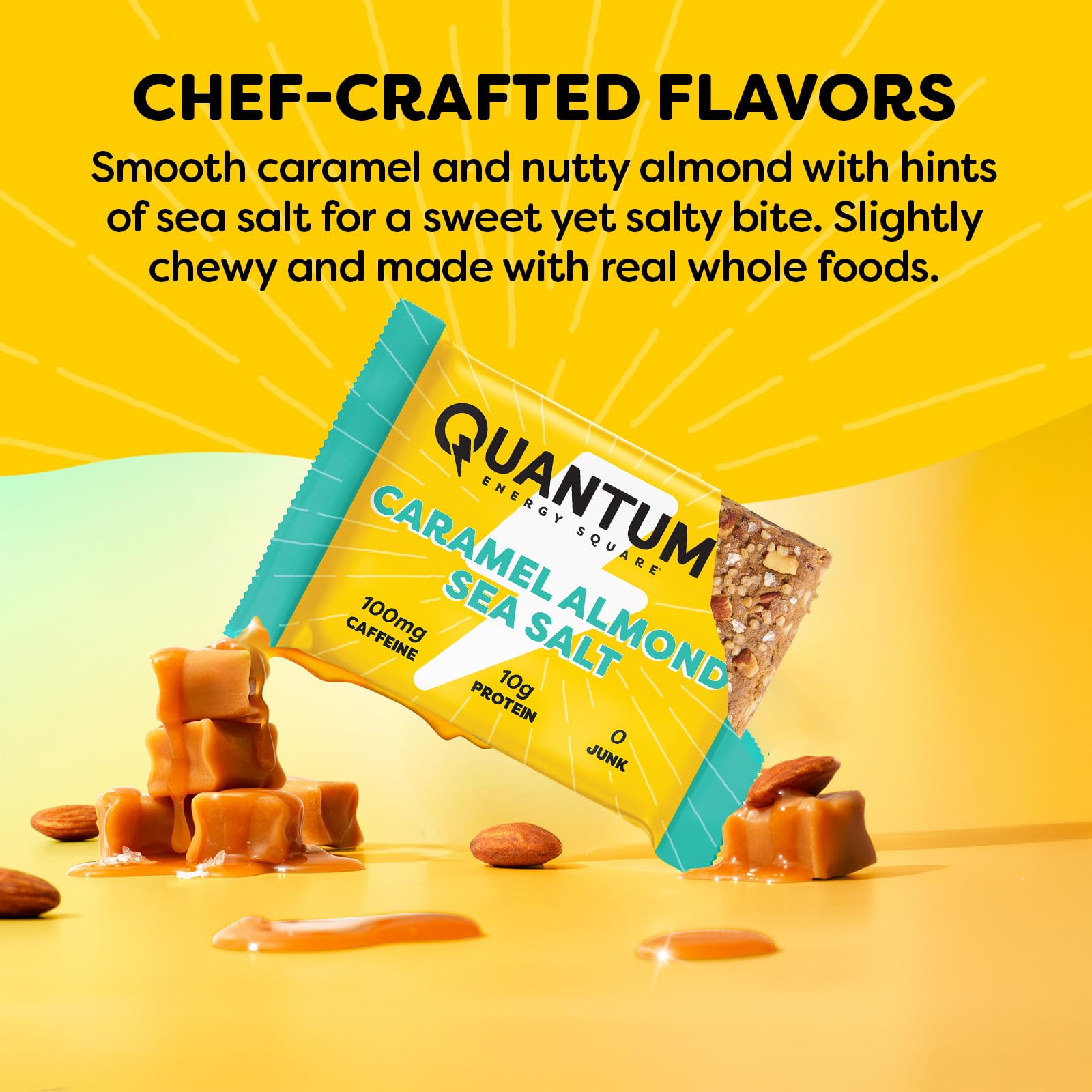 Quantum Energy Squares ingredientes clave almendra y caramelo natural