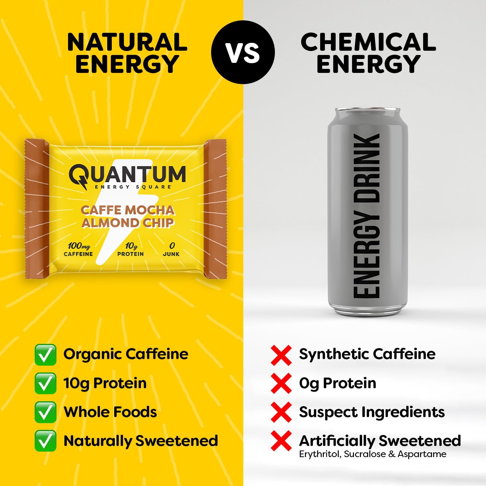 Quantum Energy Squares porción abierta mostrando el interior mocha almond chip