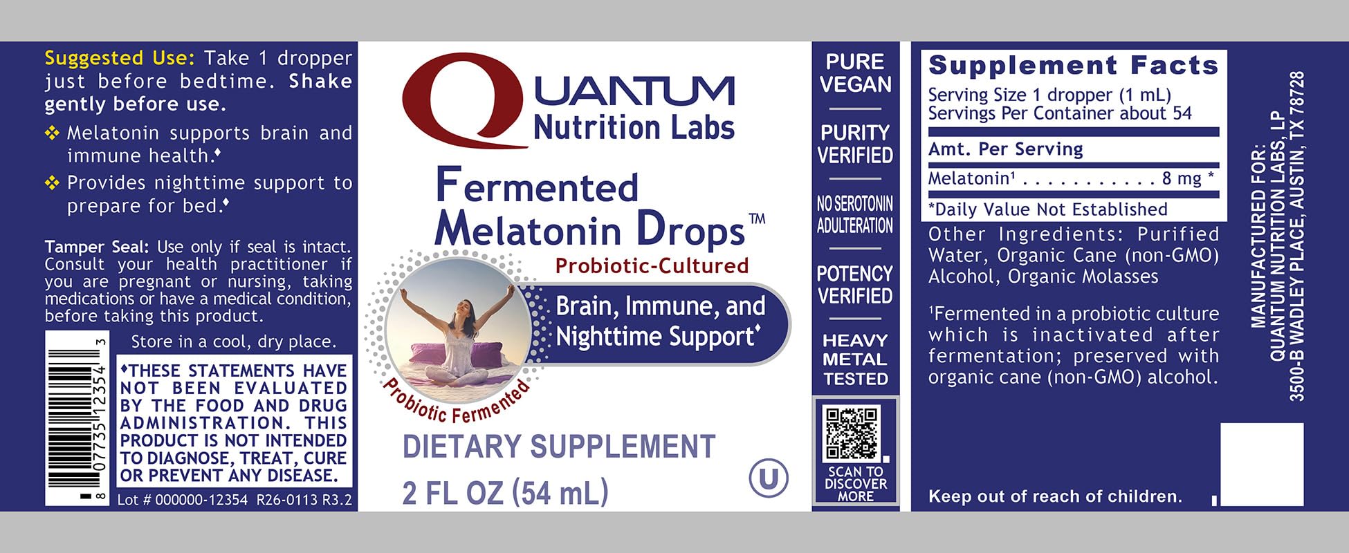 Quantum Nutrition sello orgánico y vegano destacando ingredientes certificados