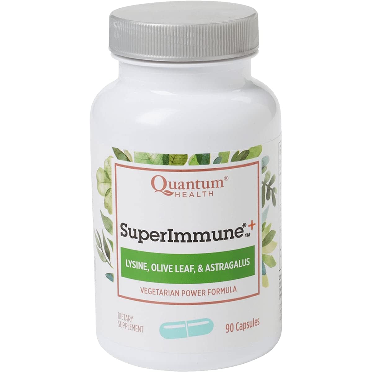 Quantum Super Immune Plus Lysine frasco frontal que muestra 90 vegicaps para apoyo inmune