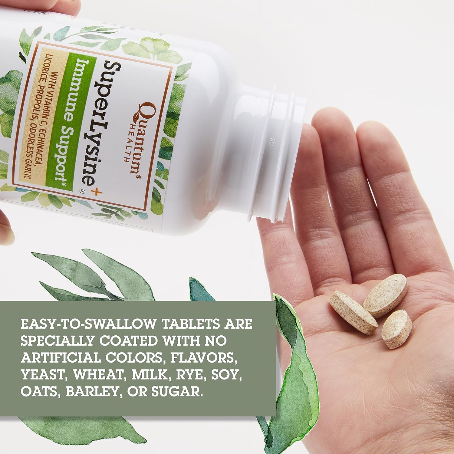 Quantum SuperLysine+ etiqueta nutricional visible, transparencia de ingredientes