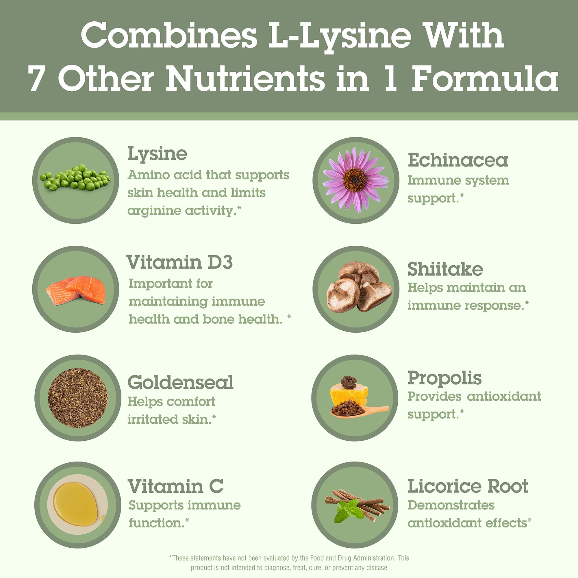 Quantum SuperLysine etiqueta con lista de ingredientes y beneficios informativos