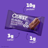 Quest brownie corte interno húmedo para apreciar textura y sabor intenso