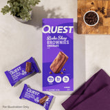 Quest brownie etiqueta nutricional mostrando proteína y bajo azúcar