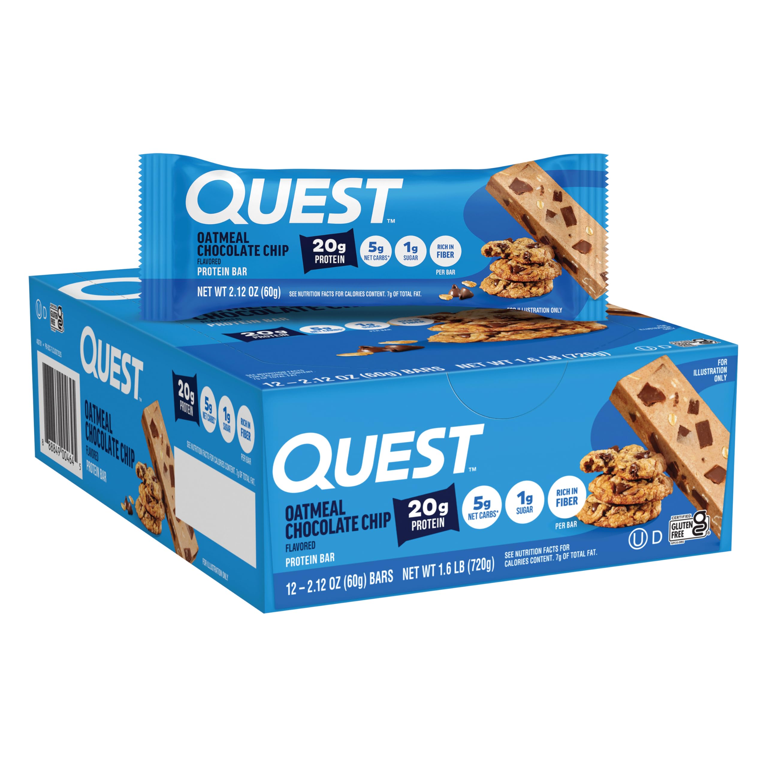 Quest barrita frontal mostrando envoltorio y beneficio proteína práctica
