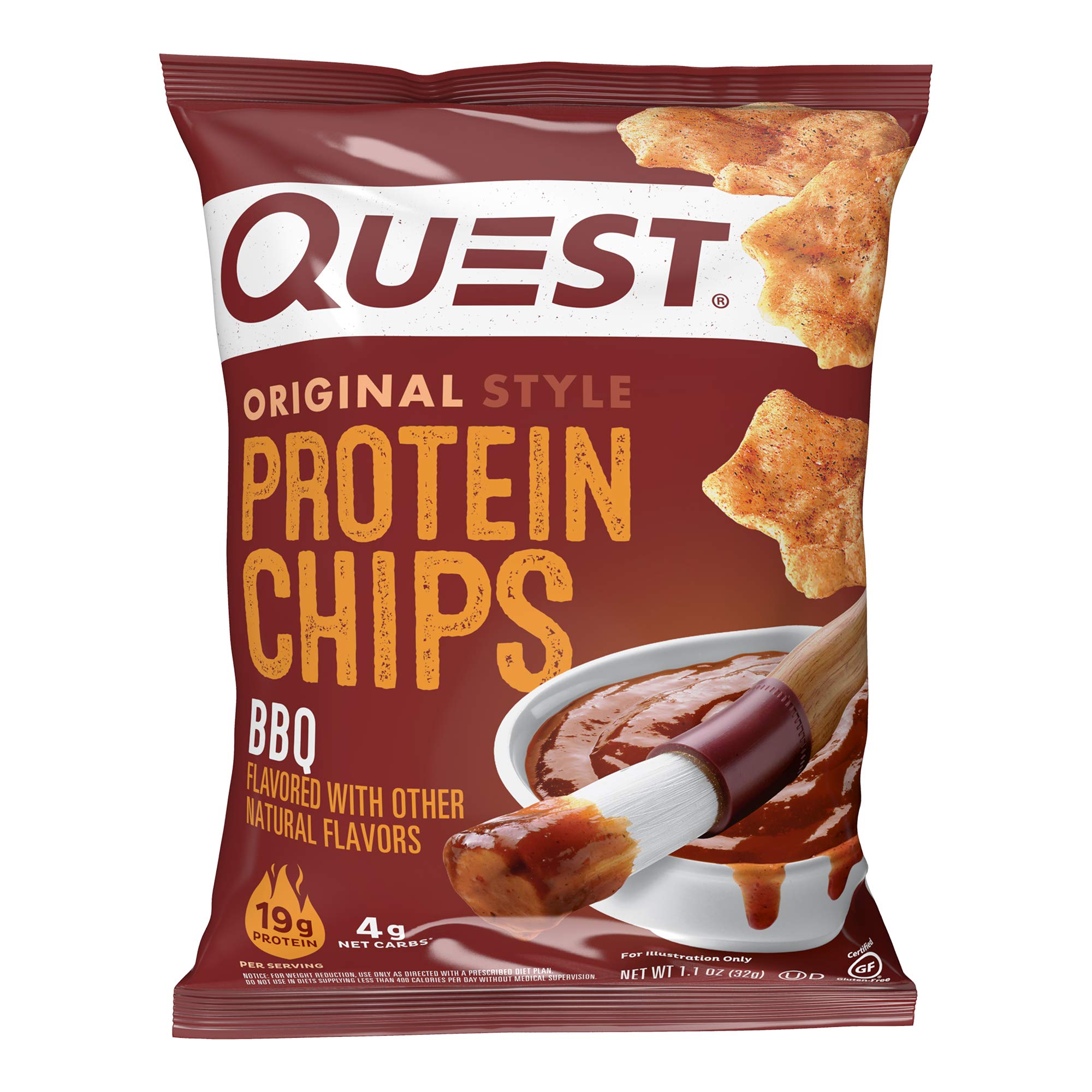 Quest paquete frontal BBQ mostrando tamaño y beneficios proteicos