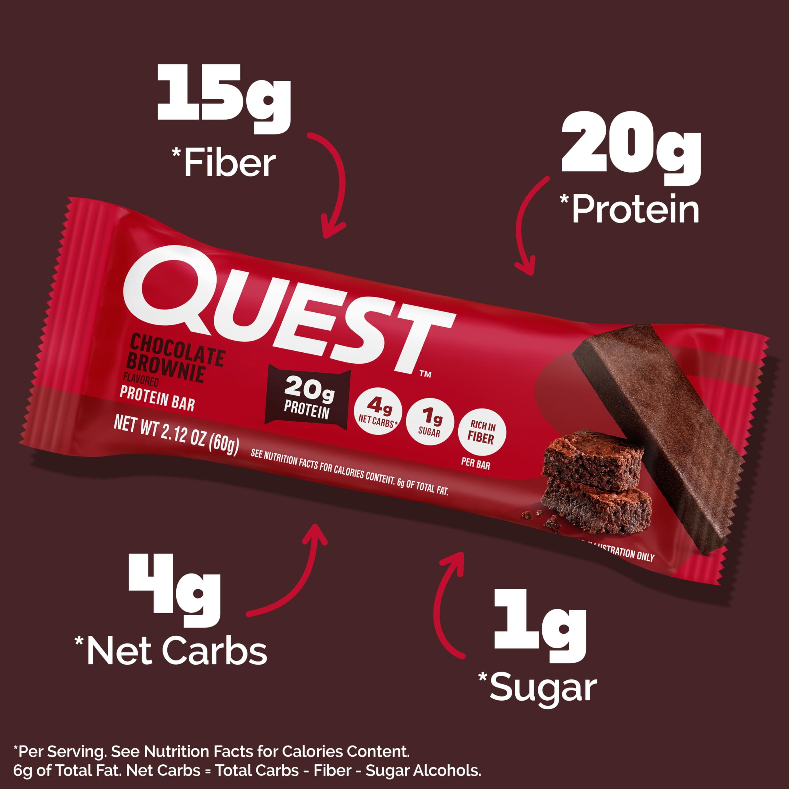 Quest barra Chocolate Brownie abierta con textura fudgy y aspecto chocolateado para antojos controlados