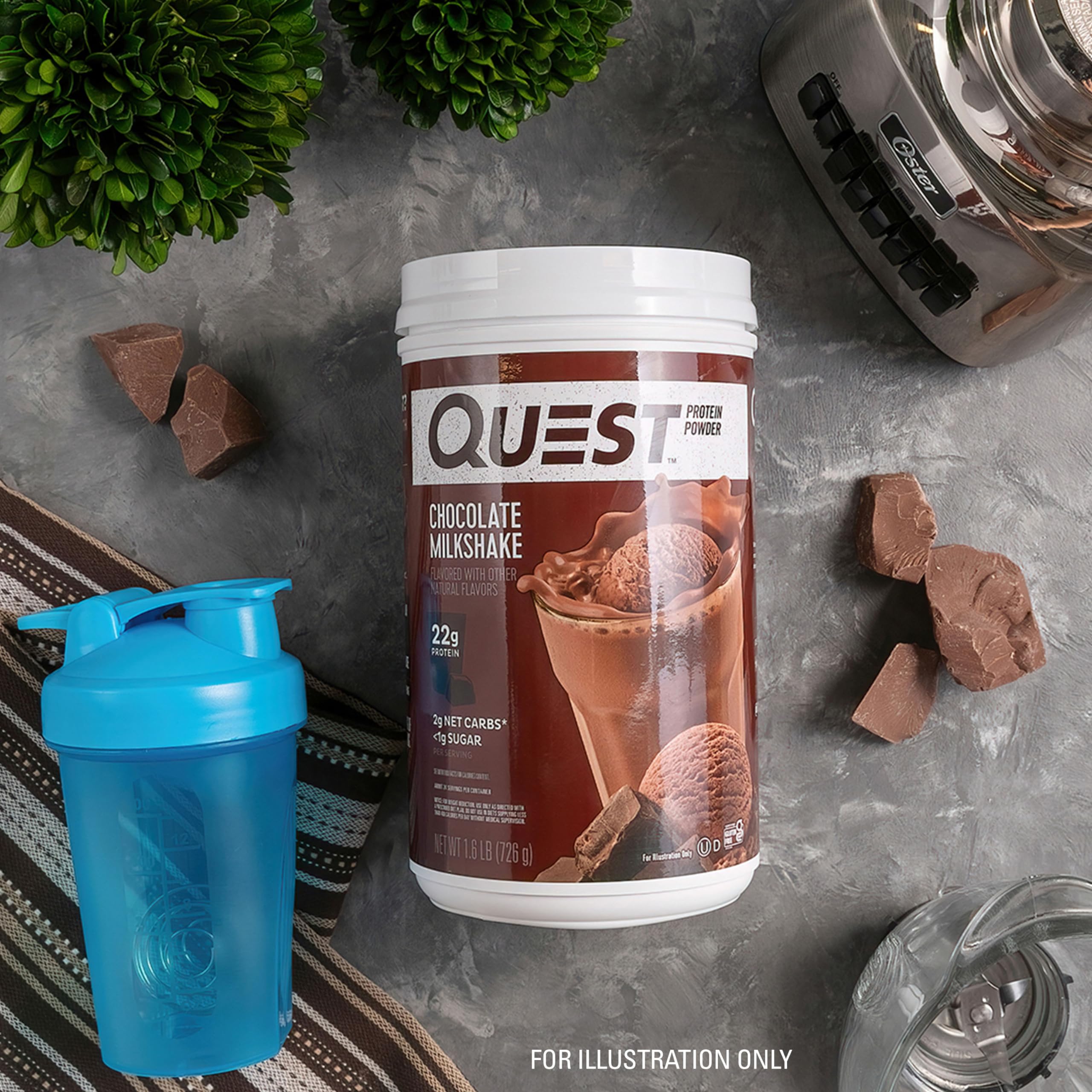 Etiqueta nutricional de Quest Chocolate Milkshake, detalla 22 g proteína y bajo en carbohidratos