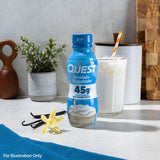 Quest etiqueta nutricional mostrando 45 g de proteína y 2 g azúcar