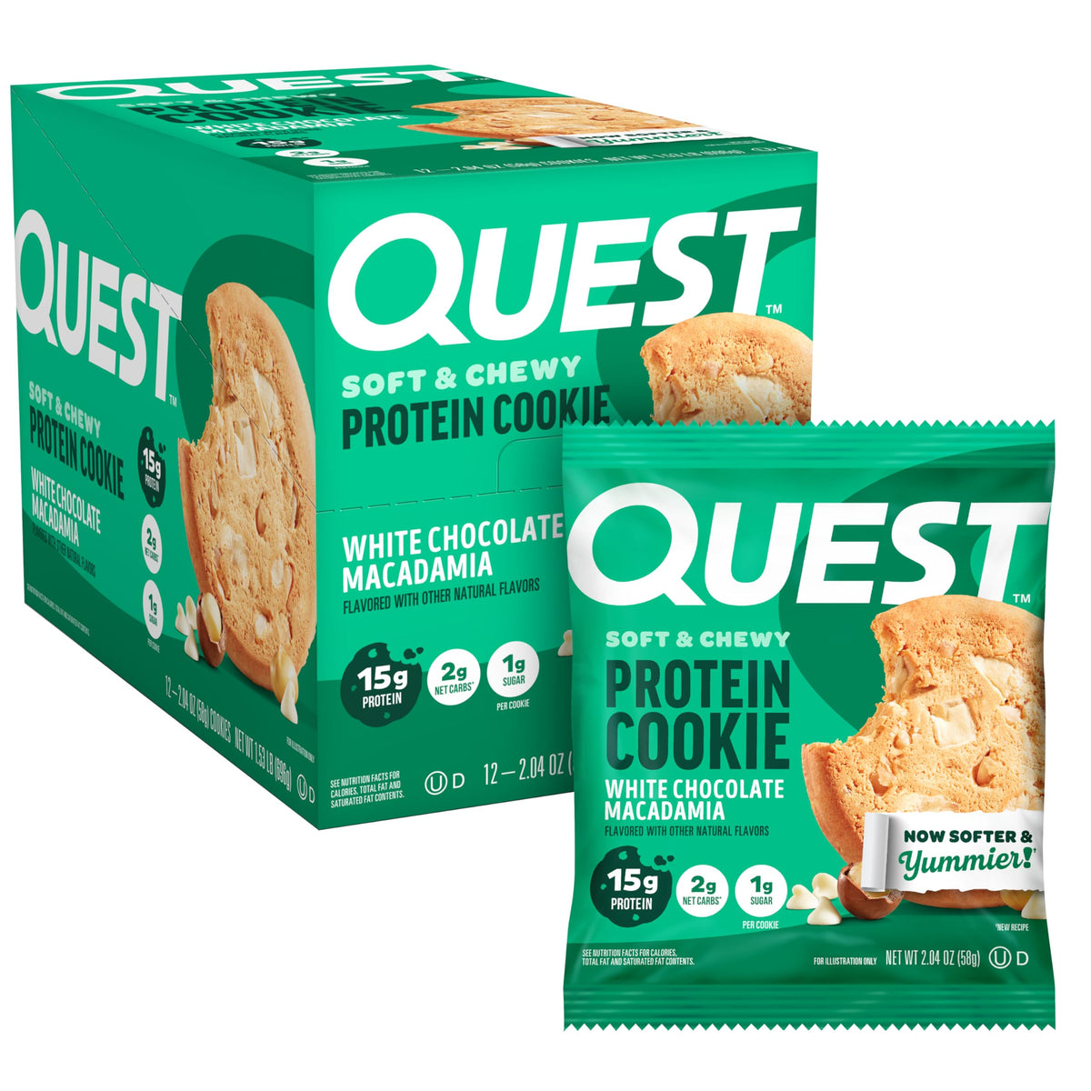 Quest galleta frente del empaque mostrando aporte proteico y beneficios
