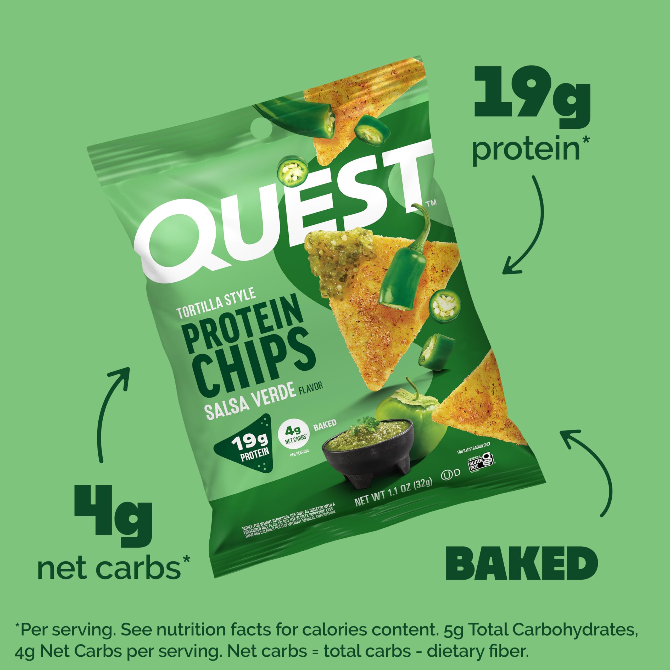 Quest bolsa abierta con chips crujientes listos para comer, ideal como snack proteico