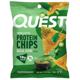 Quest empaque frontal sabor Salsa Verde mostrando caja de 12 unidades y beneficios