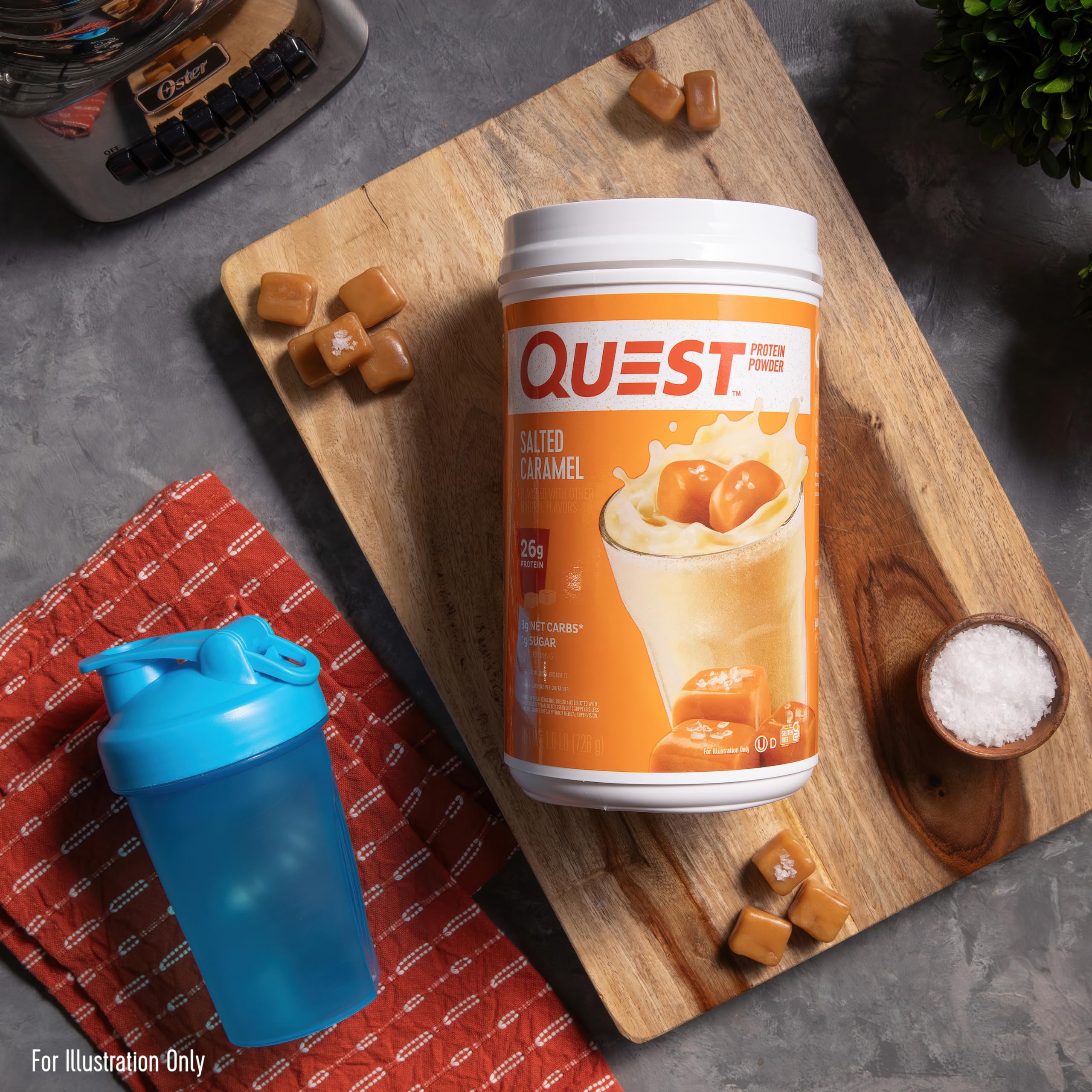 Etiqueta nutricional de Quest mostrando 26 g proteína y 1 g azúcar