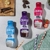 Quest etiqueta nutricional enfocada en 45 g proteína y bajo azúcar