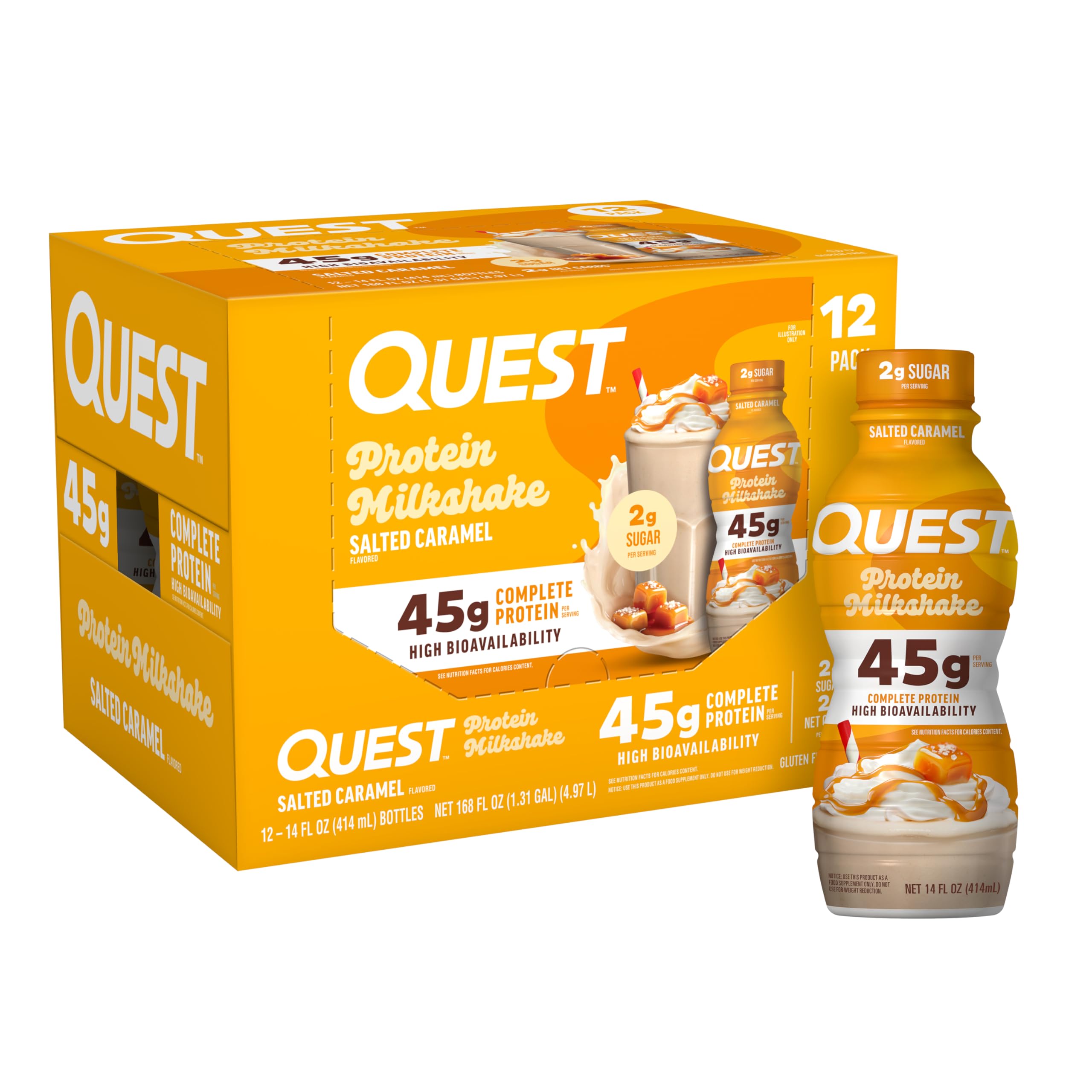 Quest envase frontal salted caramel mostrando la marca y aporte proteico