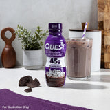 Quest etiqueta nutricional legible con información de 45 g proteína y 2 g azúcar