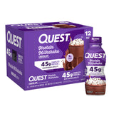 Quest botella frontal mostrando etiqueta y chocolate cremoso, ideal para aporte proteico