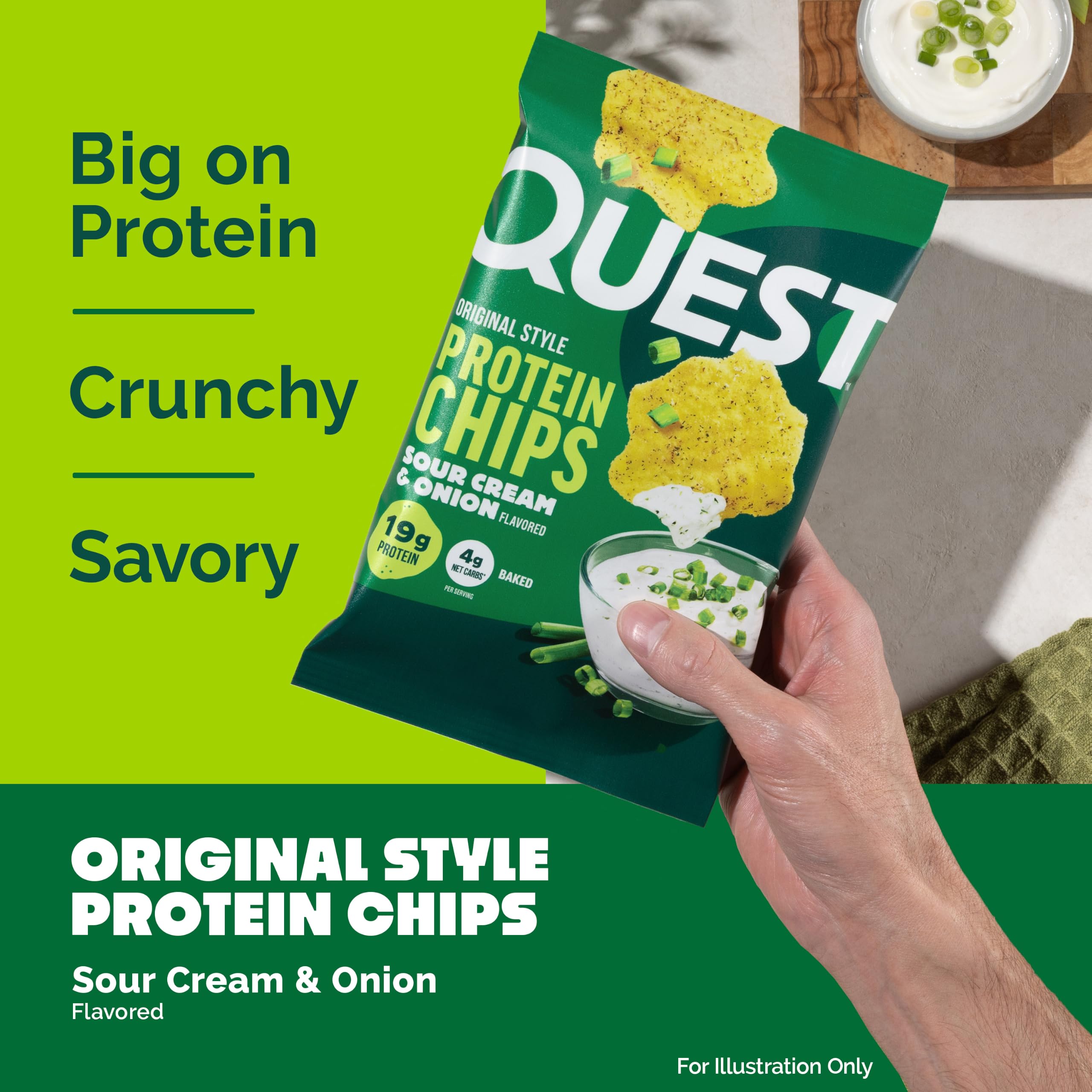 Quest bolsa abierta con chips, práctico para llevar