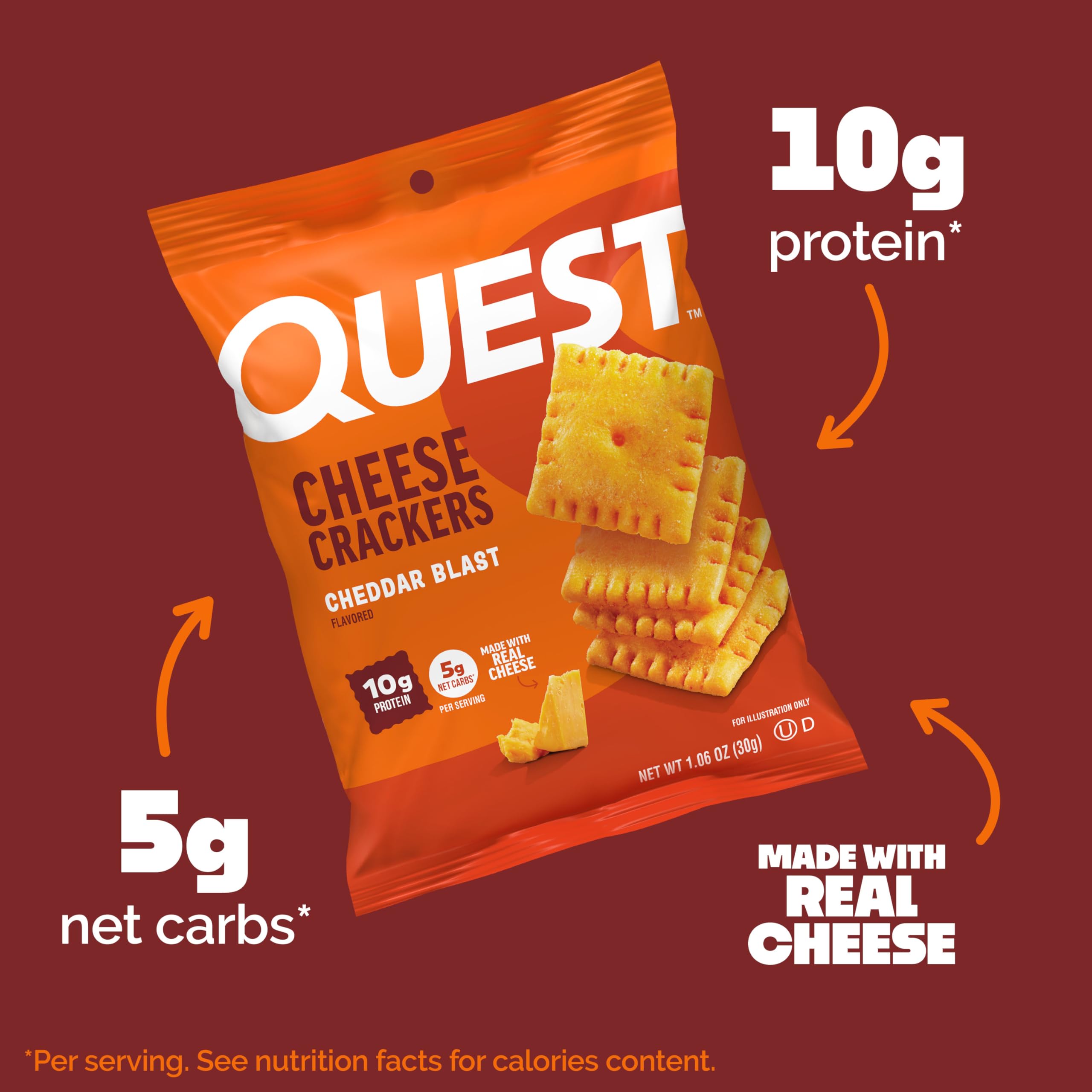 Quest primer plano textura crujiente, sabor a queso real notable